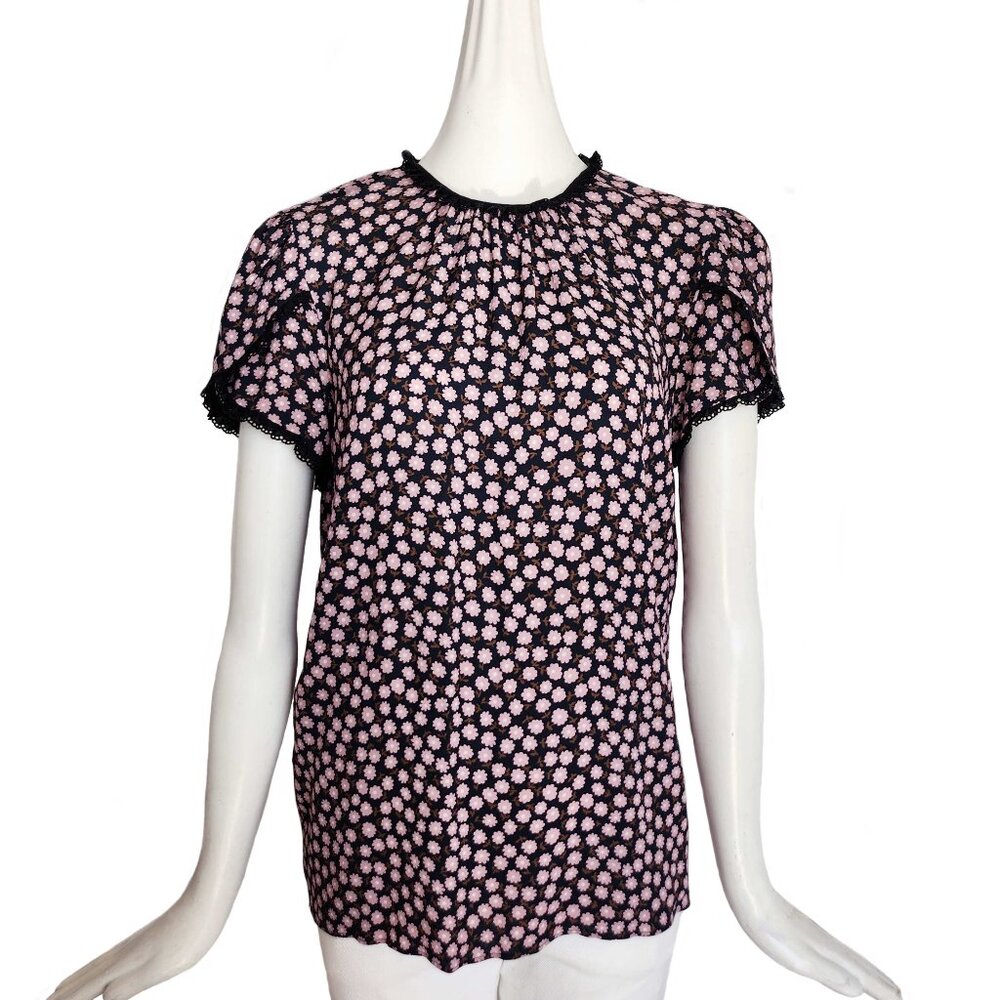 Miu Miu Black Blush Pink Floral Short-Sleeve Blouse
